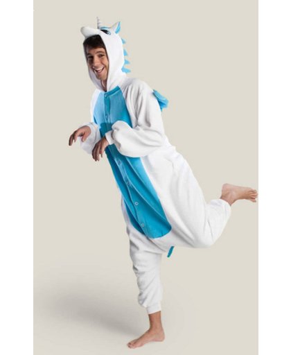 KIMU onesie Pegasus eenhoorn pak wit blauw unicorn kostuum - maat L-XL - eenhoornpak jumpsuit huispak