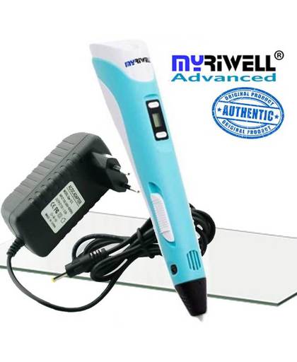 3D Pen MyRiwell Advanced Original *blauw* met LCD display voor PLA en ABS | EXTRA: Incl. PP 3D-Drawing Plate (hitte-bestendig tot 275 graden & transparant t.w.v. euro 9,95)! | Incl. 3stuks testfilament (3x2m willekeurige kleuren)