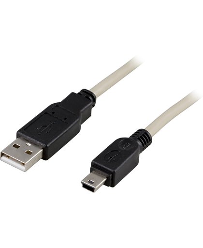 DELTACO USB-29 Verbindingskabel USB 2.0, Type A Mannelijk - Type Mini B Mannelijk, 5m, Grijs