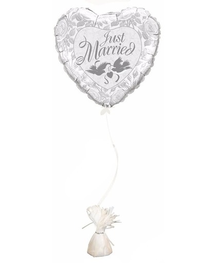 Just Married ballon met ballon gewicht - Huwelijk ballon
