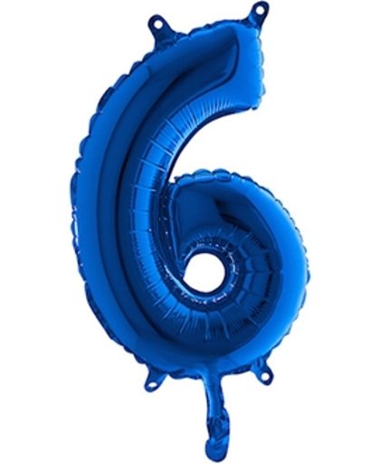 Folieballon cijfer '6' blauw (35cm)