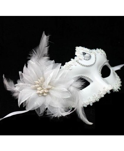 Venetiaans masker, wit, bloem en glitter, gemaskerd bal