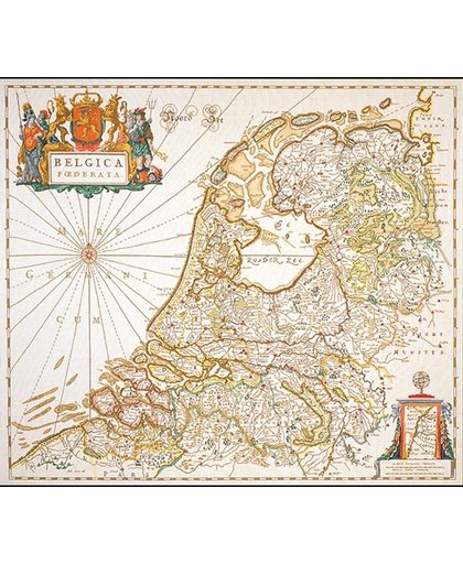 Thea Gouverneur Borduurpakket 1073 Landkaart Nederland bleau 17e eeuw - Linnen stof