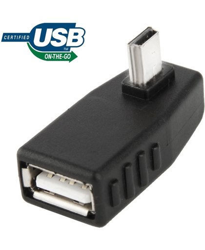 Mini USB mannetje naar USB 2.0 A vrouwtje Adapter met 90 graden hoek, ondersteunt OTG functie