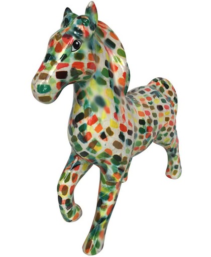 Pomme-pidou spaarpot paardje 'Lucky' M wit met gekleurde vlekjes