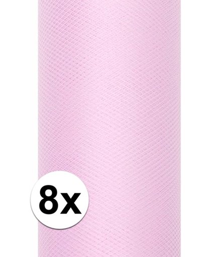 8x rollen tule stof licht roze 0,15 x 9 meter