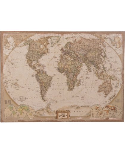 Wereldkaart op linnen 58*78*2,5 cm