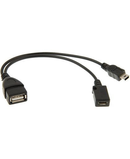 USB 2.0 Femal naar Mini USB AM + Micro 5 Pin AF Kabel, Lengte: 20cm
