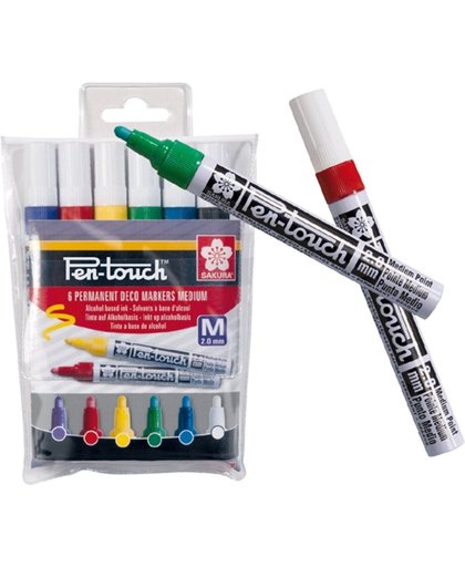 Pen-Touch decomarkers decoratiestiften set 6 kleuren met medium punt (2,0 mm)