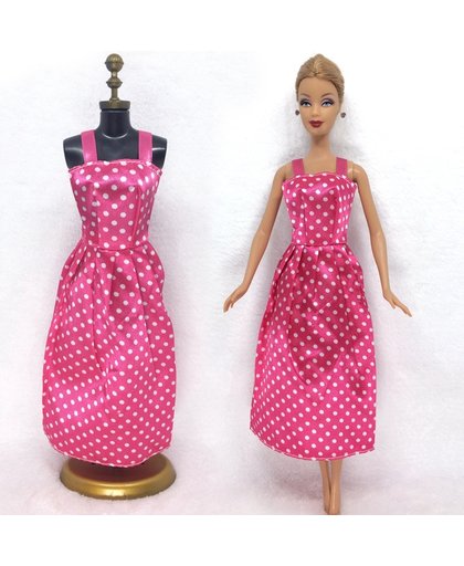 Lange roze / rode met witte stippen avondjurk voor de Barbie pop - NBH®