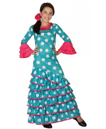 Blauwe Flamenco jurk voor meiden 104 (3-4 jaar)