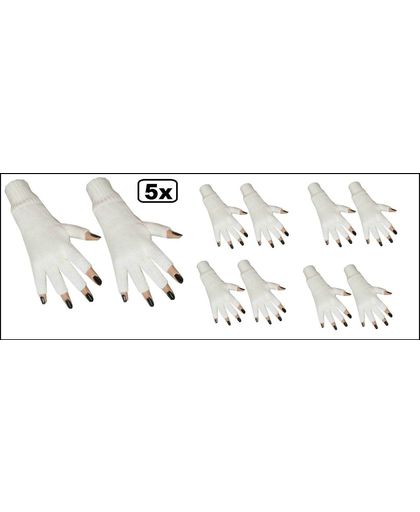 5x Paar vingerloze handschoen wit