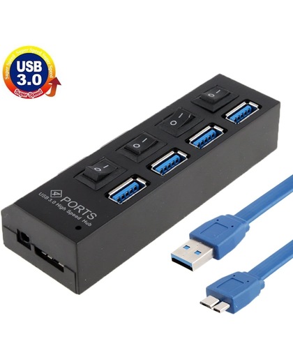 4 Poorts USB 3.0 HUB, super snel 5Gbps, Plug en Play, ondersteunt 1TB (zwart)