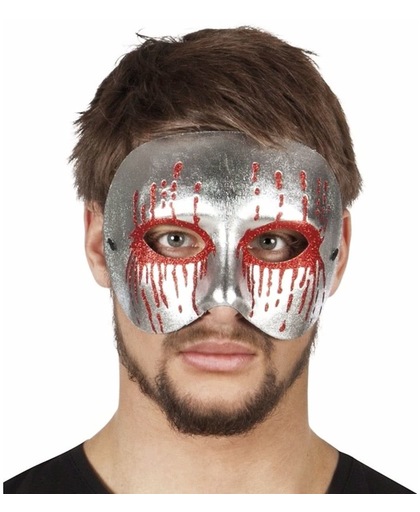 Halloween - Zilver bebloed oogmasker voor heren