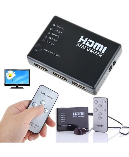 HDMI Switch Splitter 5 poorts inclusief afstandsbediening (Full HD 1080P)