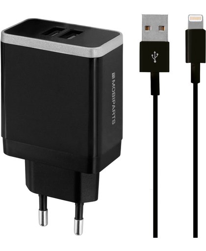 Mobiparts Wall Charger Dual USB 4.8A + Lightning Cable Black