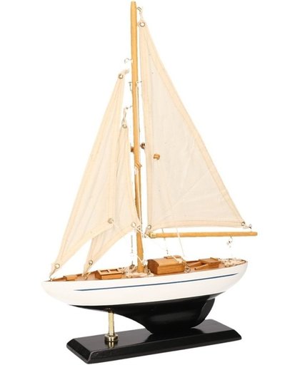 Schaalmodel zeilboot donkerblauw met wit 26 cm - Miniatuur schepen