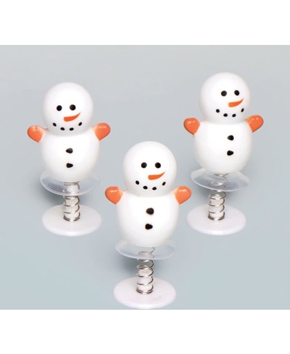 Springende sneeuwpoppen. Klein speelgoed voor jongens en meisjes. Perfecte cadeautjes voor kinderen voor in de kerstsok of in tasjes voor winterse feestjes (4 stuks)