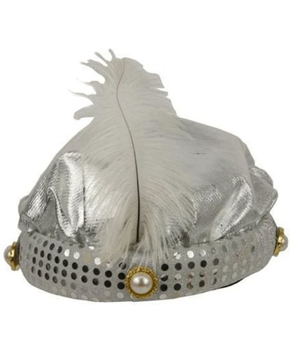 Sultan hoed zilver met pluim