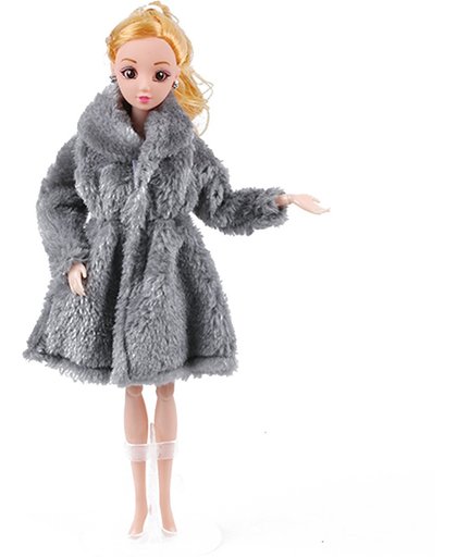 Grijze bontjas voor barbies - Barbie kleding jas grijs pluche - Winterjas