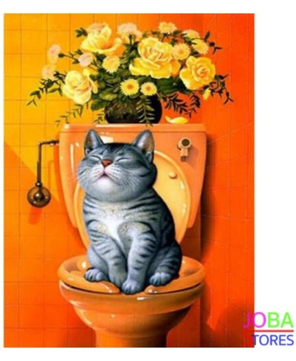 Diamond Painting "JobaStores®" Toilet Kat Oranje - volledig - 30x40cm