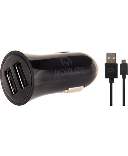 Mobilize Car Charger Dual USB 2.4A + 1m Micro USB Cable Black