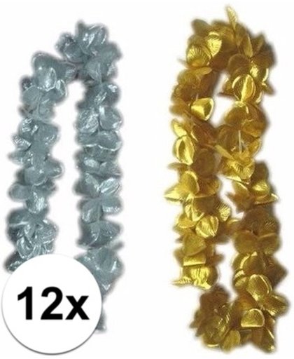 Oud en nieuw accessoires pakket bloemenkrans zilver/goud 12x