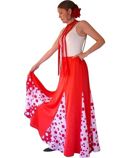 Spaanse Flamenco Rok - rood met rode stippen - maat L - lengte 95cm -