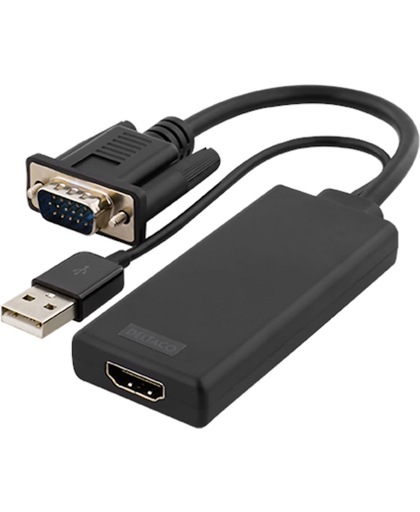 Deltaco VGA-HDMI6 VGA naar HDMI adapter Full HD 1920x1080 met USB voor audio & stroomvoorziening
