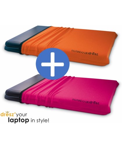 2 rekbare beschermhoezen voor 15.6 inch laptops tablets. Beschermt tegen krassen. DUO-PACK: oranje en roze (magenta)