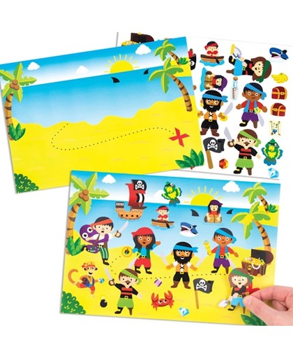Een vel met de zee en het strand en stickers van piraten voor kinderen om te ontwerpen, maken en op te hangen – creatieve stickerknutselset voor kinderen (verpakking van 4)