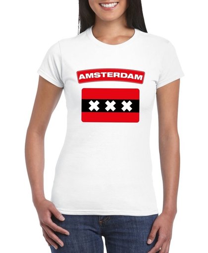 Amsterdam t-shirt met Amsterdamse vlag wit dames S