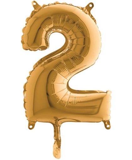 Folieballon cijfer '2' goud (35cm)