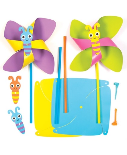 Windmolensets met vlinderontwerpen die kinderen naar eigen smaak kunnen maken en versieren – creatieve speelgoedknutselset voor kinderen (6 stuks per verpakking)