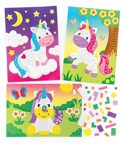 Mozaïeksets met eenhoorn voor kinderen om te maken en laten zien - Creatieve knutselset voor kinderen (4 stuks per verpakking)
