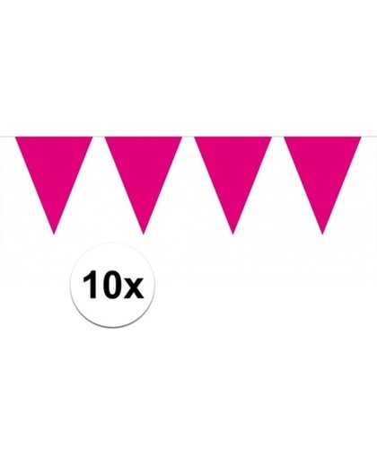 10x vlaggenlijn / slinger magenta roze 10 meter - totaal 100 meter - slingers