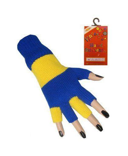 Vingerloze handschoen blauw - geel