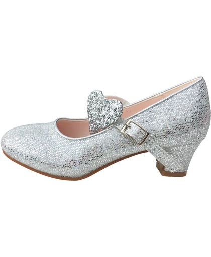 Elsa en Anna schoenen hartje zilver Prinsessen schoenen - maat 28 (binnenmaat 18 cm) bij verkleed jurk