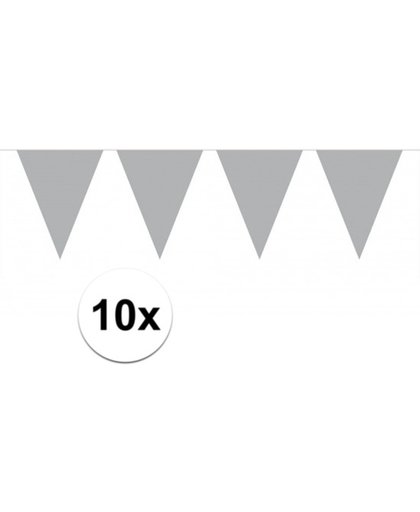 10x vlaggenlijn / slinger zilver 10 meter - totaal 100 meter - slingers