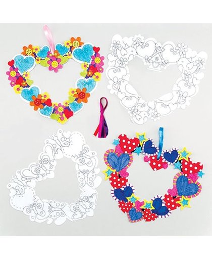Creatieve hartvormige kransen om zelf in te kleuren   Leuke knutselsets voor jongens en meisjes (6 stuks per verpakking)