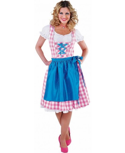 Luxe Oktoberfestkleding | Roze dirndl, witte blouse & blauw schort | Tiroler jurkje maat 42/44 (L)