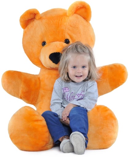 Grote knuffelbeer - oranje - 115 cm