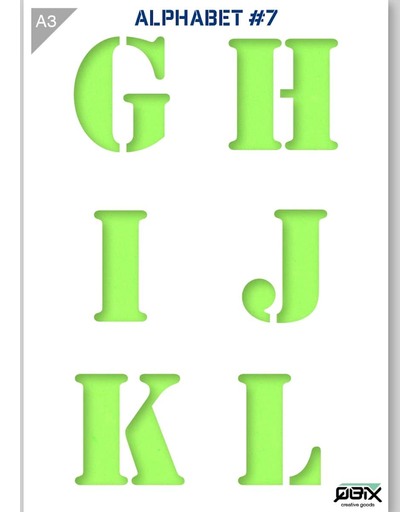 Letter Sjabloon G H I J K L - Kunststof Stencil - A3 42 x 29,7 cm - Letters zijn +- 9cm hoog