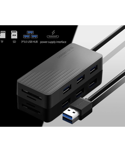 Hub met card reader USB 3.0  3- poorts Superspeed 5Gbps SD/TF Milieuvriendelijke behuizing.