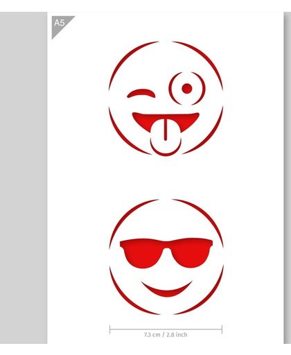 A5 Sjabloon Wink en Cool Emoji’s – Karton Stencil - Diameter iconen 7,3 cm