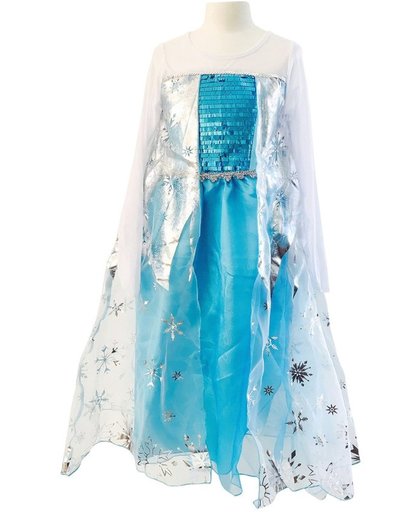 Prinses Elsa verkleedjurk maat 128/134 + staf, kroon, handschoenen, vlecht - verkleedkleding - labelmaat 140