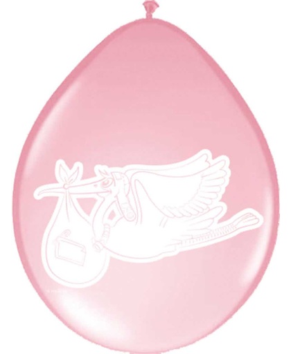 Roze Geboorte Ballonnen Ooievaar - 8 stuks