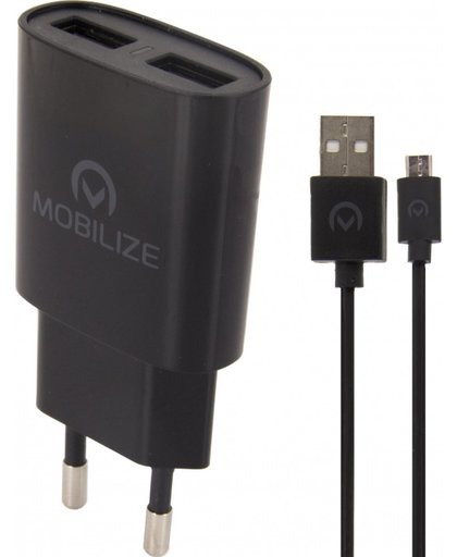 Mobilize Travel Charger Dual USB 2.4A + 1m Micro USB Cable Black