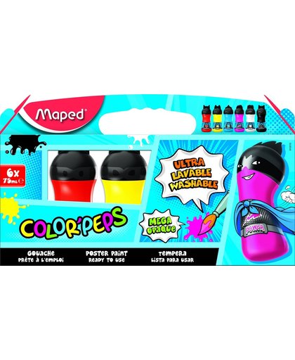 COLOR'PEPS plakkaatverf ultra uitwasbaar - primaire kleuren - flacons à 75 ml - in kartonnen doos x 6