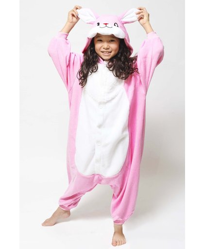 KIMU onesie konijn kinder pak roze haas - maat 146-152 - konijnenpak jumpsuit pyama